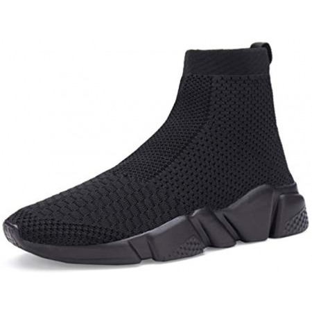 Slip-On Sneakers Breathable Lightweight Athletic Running Shoes High Top All Black