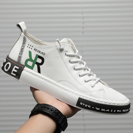 Summer Men's Board Shoes Soft Leather European Station White Trendy Shell Toe Daily Casual Shoes