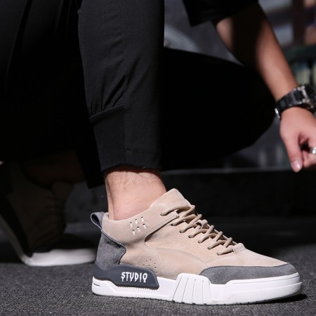 Men's Spring New High-Top Fashion Leather Casual Board Shoes